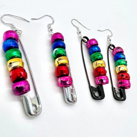Rainbow Earrings - Safety Pin Earrings - Pride Earrings - Teen Earrings - LGBTQ - Picture 3 of 9